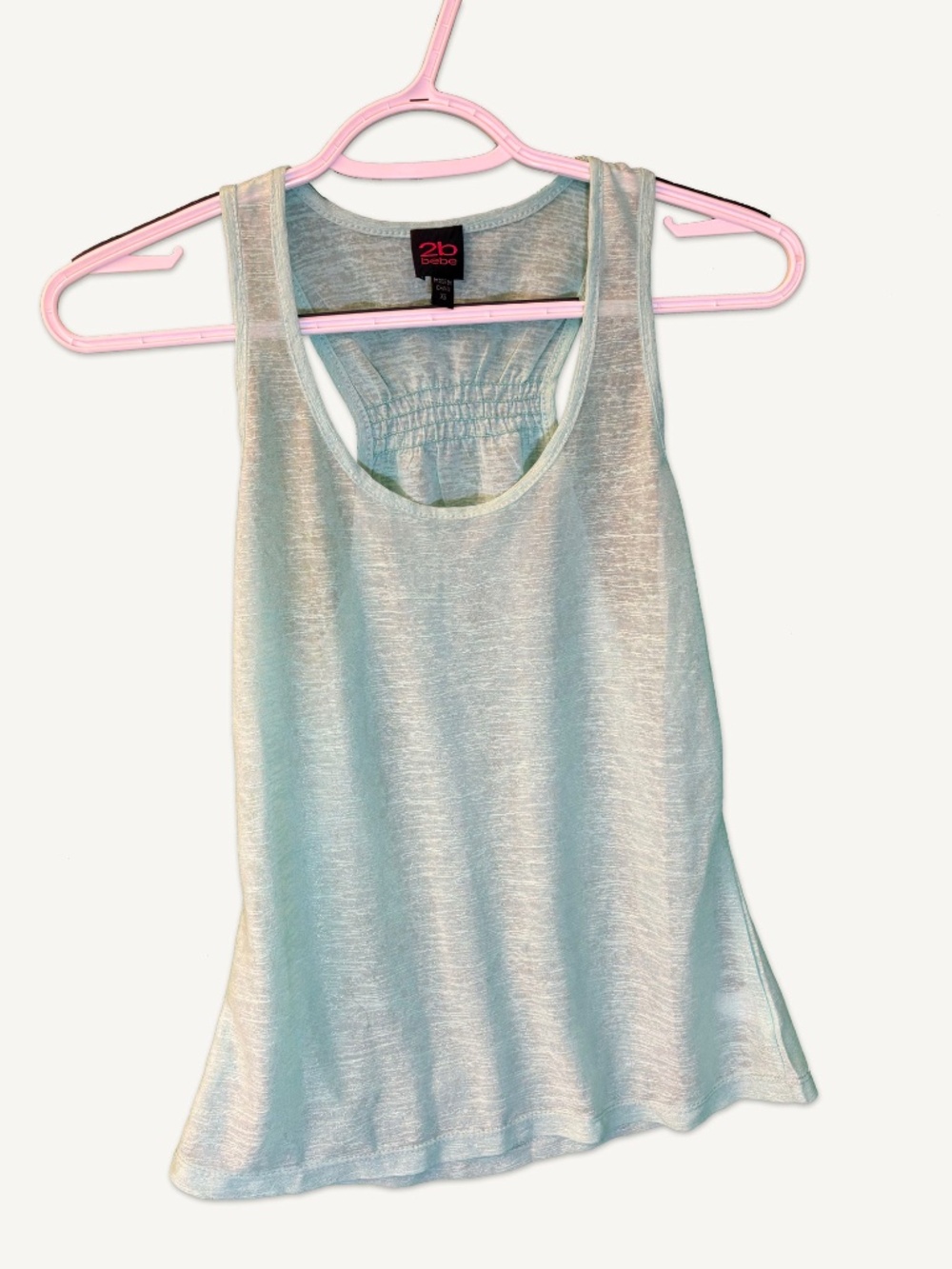 Bebe Sheer Shimmer Sleeveless Tank Top Aqua XS